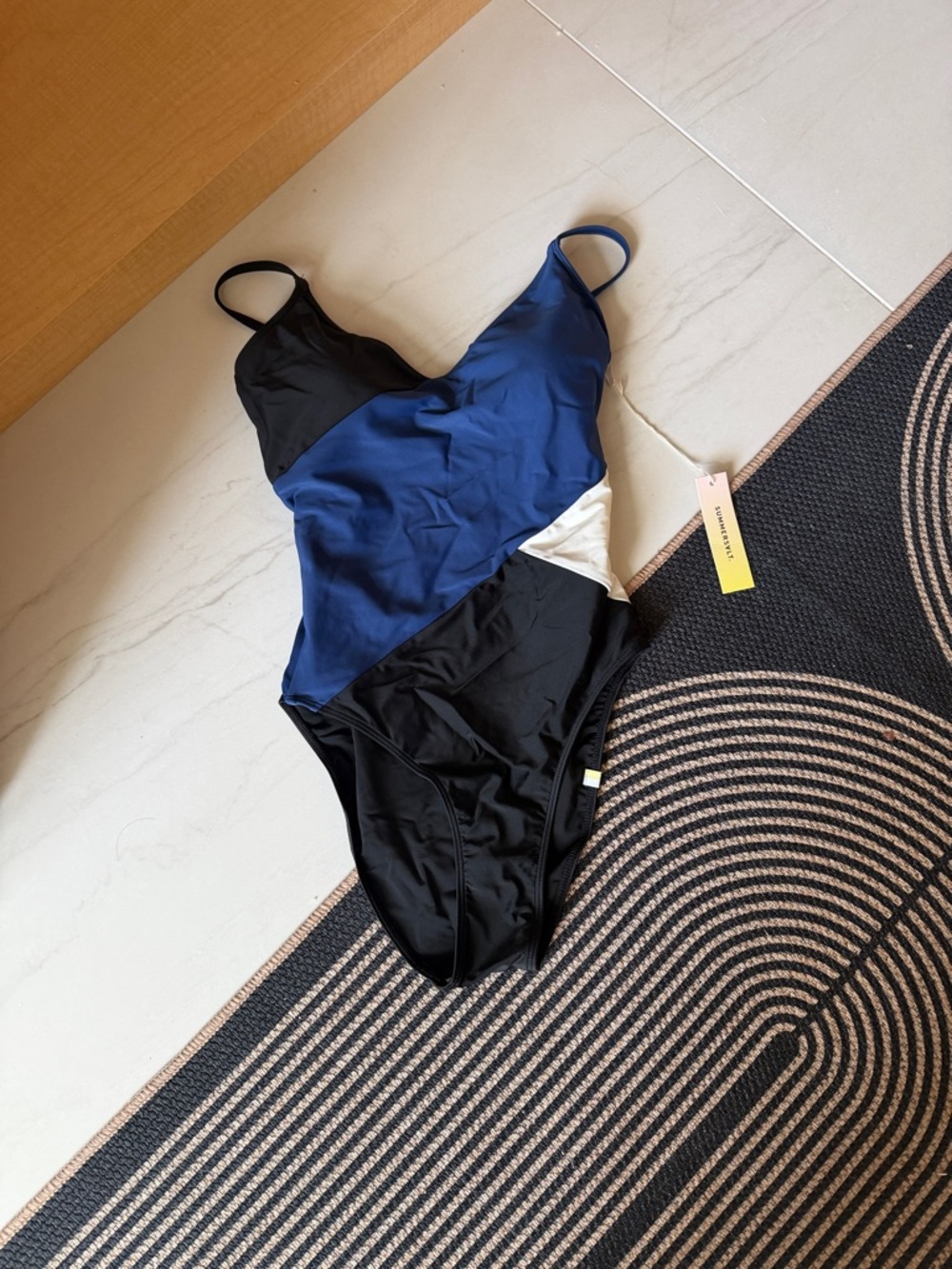 summersalt Blue, White & Black Colorblock One-Piece Swimsuit